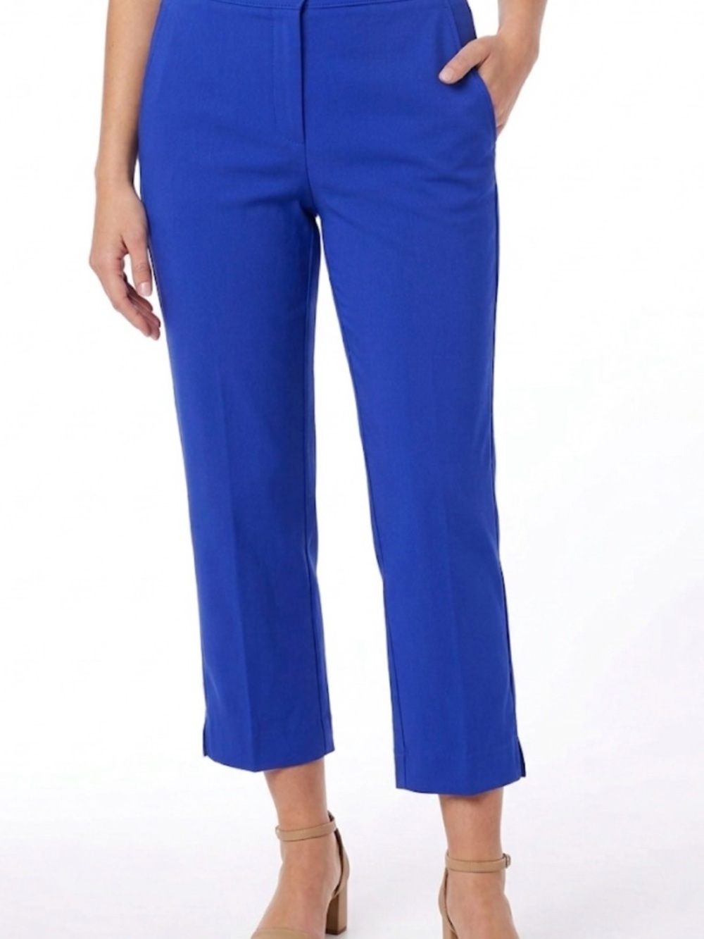 NWT Rafaella Dazzling Blue Stretch Flat Front Capri Pull On Pants Pockets 4